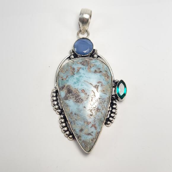 Majestic Larimar & Gem Accent Pendant (2.5") with 18" Necklace - Picture 11 of 11